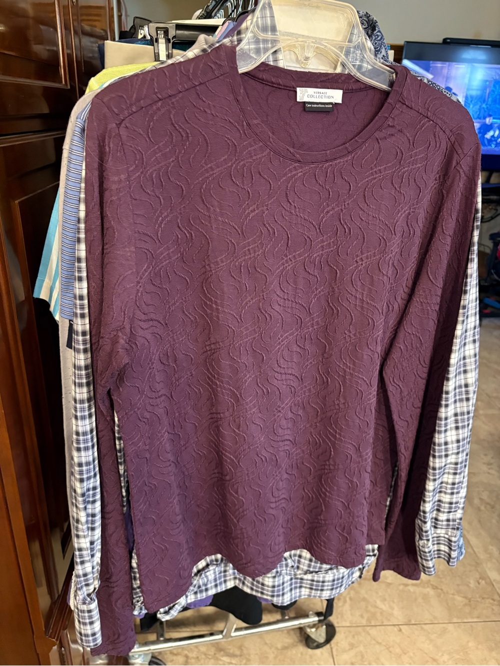 Versace Collection Plum Textured Long Sleeve Shirt